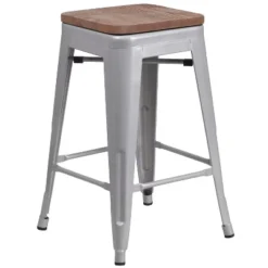 Flash Furniture 24" Backless Metal Counter Stool with Wood Seat -Flash Furniture Sale Store GUEST d1e2c718 c8a4 4903 a617 dcf1f4599820
