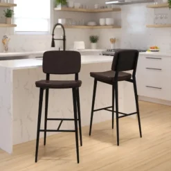 Flash Furniture Kenzie Commercial Grade LeatherSoft Mid-Back Barstools - Set of 2
