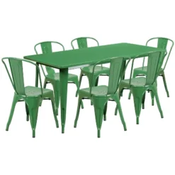 Flash Furniture Commercial Grade 31.5" x 63" Metal Table Set with 6 Stack Chairs -Flash Furniture Sale Store GUEST d614debd 008a 4c12 9197 81a9eb7355bd
