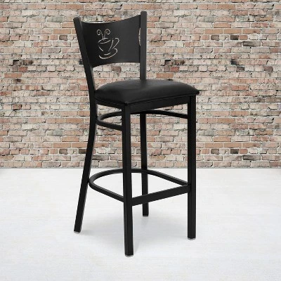 Flash Furniture Black Coffee Back Metal Barstool with Padded Seat 1 Flash Furniture Black Coffee Back Metal Barstool with Padded Seat