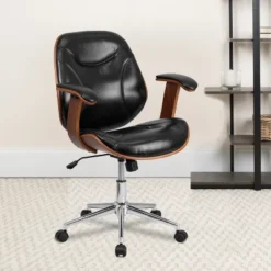 Flash Furniture Tansia Mid-Back LeatherSoft Executive Ergonomic Wood Swivel Office Chair