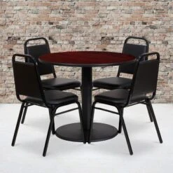 Flash Furniture 36'' Round Laminate Table Set with 4 Trapezoidal Back Banquet Chairs