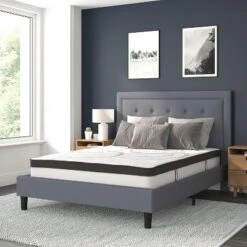Flash Furniture Roxbury Tufted Upholstered Platform Bed and 10 Inch Mattress Set