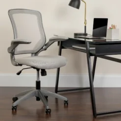 Flash Furniture Mid-Back Mesh Ergonomic Office Chair with Flip-Up Arms & Gray Frame