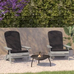 Flash Furniture Charlestown Set of 2 All-Weather Folding Adirondack Chairs with Cushions