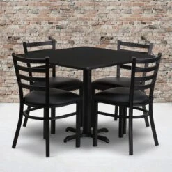 Flash Furniture 36'' Square Black Laminate Table Set with 4 Ladder Back Chairs