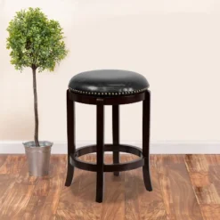 Flash Furniture 24'' Backless Wood Counter Height Stool with LeatherSoft Swivel Seat