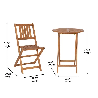 Flash Furniture Acacia Wood Indoor/Outdoor Folding Bistro Set - 3 Piece Natural 6 Flash Furniture Acacia Wood Indoor/Outdoor Folding Bistro Set - 3 Piece Natural - Image 6