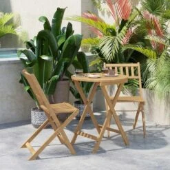 Flash Furniture Acacia Wood Indoor/Outdoor Folding Bistro Set - 3 Piece Natural