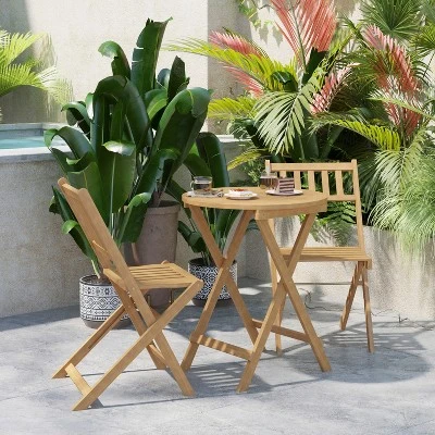 Flash Furniture Acacia Wood Indoor/Outdoor Folding Bistro Set - 3 Piece Natural 1 Flash Furniture Acacia Wood Indoor/Outdoor Folding Bistro Set - 3 Piece Natural