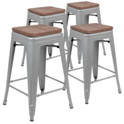 Flash Furniture 24-Inch Metal Counter-Height Bar Stools with Elm Wood Seat, Set of 4 -Flash Furniture Sale Store GUEST dd41cd00 716a 4980 8689 46d627a0d3e8