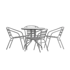 Flash Furniture Lila 5-Piece Outdoor Set: 31.5" Glass Table & 4 Slat Chairs