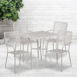 Flash Furniture Oia 28" Square Commercial Grade Steel Patio Set with 4 Chairs
