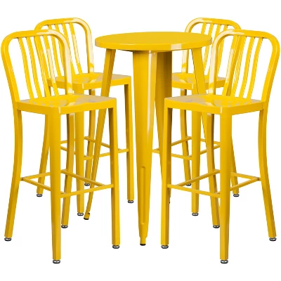 Flash Furniture Commercial Grade 24" Round Metal Bar Table & 4 Stools Set 4 Flash Furniture Commercial Grade 24" Round Metal Bar Table & 4 Stools Set - Image 4