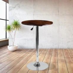 Flash Furniture 23.5'' Round Adjustable Height Rustic Pine Wood Table