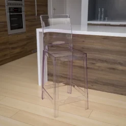 Flash Furniture Ghost Counter Stool with Square Back - Transparent Crystal