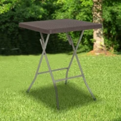Flash Furniture 1.95-Foot Square Brown Rattan Folding Table for Indoor and Outdoor Use