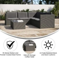 Flash Furniture Roan Indoor/Outdoor L-Shaped Sectional with Coffee Table & Cushions -Flash Furniture Sale Store GUEST e20458b2 07dd 46e3 b368 e9e8f2048881