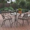 Flash Furniture Lila 23.75" Round Glass Metal Table with 2 Aluminum Slat Stack Chairs