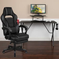 Flash Furniture Gaming Desk & Reclining Chair Set with Massaging Lumbar and Footrest