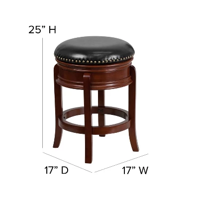 Flash Furniture 24" Backless Swivel Wood Counter Height Stool with LeatherSoft Seat 3 Flash Furniture 24" Backless Swivel Wood Counter Height Stool with LeatherSoft Seat - Image 3
