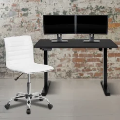Flash Furniture 48" Black Electric Standing Desk & White Ribbed Chair Set