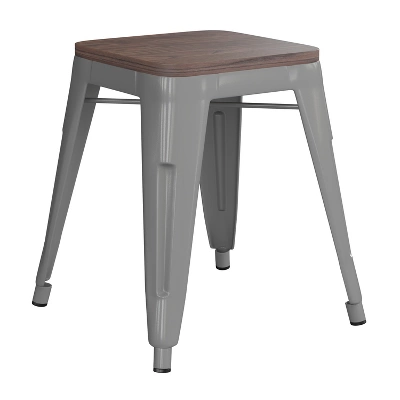 Flash Furniture 18" Backless Table Height Stool With Wooden Seat, Stackable Metal Indoor Dining Stool, Commercial Grade - Set Of 4 7 Flash Furniture 18" Backless Table Height Stool With Wooden Seat, Stackable Metal Indoor Dining Stool, Commercial Grade - Set Of 4 - Image 7
