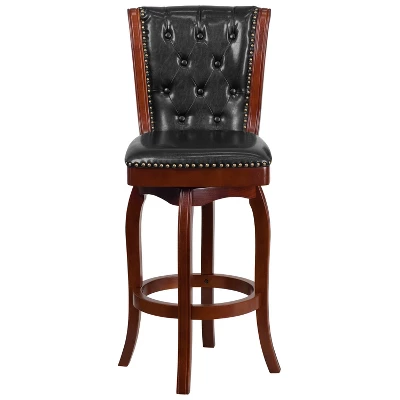 Flash Furniture 30'' High Wood Barstool with Button Tufted Back and Swivel Seat 3 Flash Furniture 30'' High Wood Barstool with Button Tufted Back and Swivel Seat - Image 3