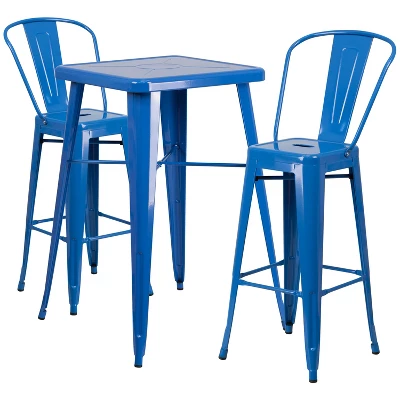 Flash Furniture Commercial Grade 23.75" Square Metal Bar Table Set with 2 Backed Stools 11 Flash Furniture Commercial Grade 23.75" Square Metal Bar Table Set with 2 Backed Stools - Image 11