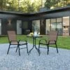 Flash Furniture 3-Piece Outdoor Patio Dining Set - Glass Table & 2 Stack Chairs