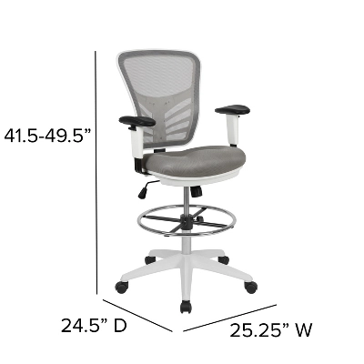 Flash Furniture Mid-Back Mesh Ergonomic Drafting Chair With Adjustable Chrome Foot Ring, Adjustable Arms 5 Flash Furniture Mid-Back Mesh Ergonomic Drafting Chair With Adjustable Chrome Foot Ring, Adjustable Arms - Image 5