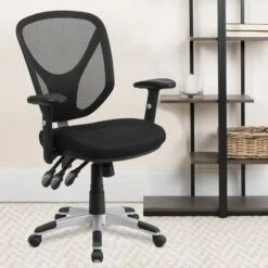 Flash Furniture Mid-Back Black Mesh Multifunction Ergonomic Swivel Office Chair