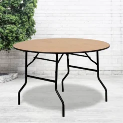 Flash Furniture 4-Foot Round Wood Folding Banquet Table with Clear Coated Top
