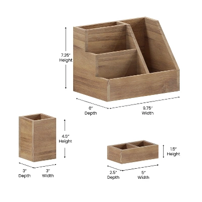 Flash Furniture Comerford 3-Piece Rustic Wood Desk Organizer Set 3 Flash Furniture Comerford 3-Piece Rustic Wood Desk Organizer Set - Image 3