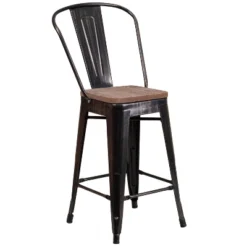 Flash Furniture 24" Metal Counter Stool with Curved Back and Wood Seat -Flash Furniture Sale Store GUEST eea05fcc 651d 436a 97b5 c6164bd84c3e
