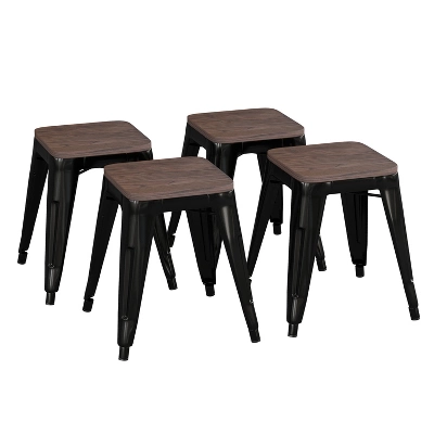 Flash Furniture 18" Backless Table Height Stool With Wooden Seat, Stackable Metal Indoor Dining Stool, Commercial Grade - Set Of 4 11 Flash Furniture 18" Backless Table Height Stool With Wooden Seat, Stackable Metal Indoor Dining Stool, Commercial Grade - Set Of 4 - Image 11