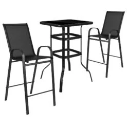 Flash Furniture Outdoor Dining Set - 3-Piece Glass Bar Table and 2-Person Sling Stool Bistro Set -Flash Furniture Sale Store GUEST efa448c3 297c 4742 8f60 ff8b4d352c73