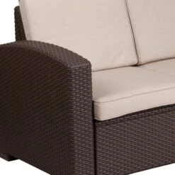 Flash Furniture Chocolate Brown Faux Rattan Loveseat with Beige Cushions -Flash Furniture Sale Store GUEST f19d1f70 9451 44d7 8dc9 94b4250c7f6b