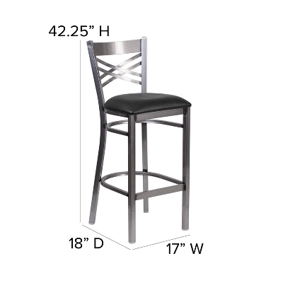 Flash Furniture Clear Coated "X" Back Metal Restaurant Barstool 3 Flash Furniture Clear Coated "X" Back Metal Restaurant Barstool - Image 3