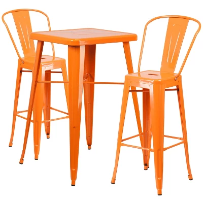 Flash Furniture Commercial Grade 23.75" Square Metal Bar Table Set with 2 Backed Stools 8 Flash Furniture Commercial Grade 23.75" Square Metal Bar Table Set with 2 Backed Stools - Image 8