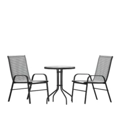Flash Furniture 3-Piece Outdoor Patio Dining Set - Glass Table & 2 Stack Chairs -Flash Furniture Sale Store GUEST f400ca04 9f18 45ec 95a8 d4aa2d62d437