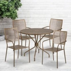 Flash Furniture Oia 35.25" Round Steel Patio Table Set with 4 Chairs