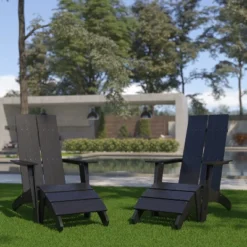 Flash Furniture Set of 2 Sawyer Modern All-Weather Adirondack Chairs with Footrests