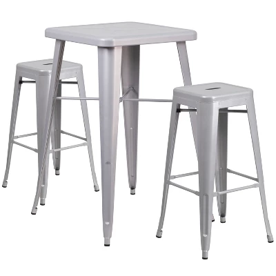 Flash Furniture Commercial Grade 23.75" Square Metal Indoor-Outdoor Bar Table Set with 2 Backless Stools 15 Flash Furniture Commercial Grade 23.75" Square Metal Indoor-Outdoor Bar Table Set with 2 Backless Stools - Image 15