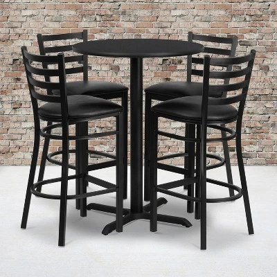 Flash Furniture 30'' Round Laminate Table Set with X-Base and 4 Ladder Back Metal Barstools 4 Flash Furniture 30'' Round Laminate Table Set with X-Base and 4 Ladder Back Metal Barstools - Image 4