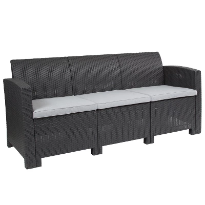 Flash Furniture Contemporary Faux Rattan Outdoor Sofa with All-Weather Cushions 11 Flash Furniture Contemporary Faux Rattan Outdoor Sofa with All-Weather Cushions - Image 11