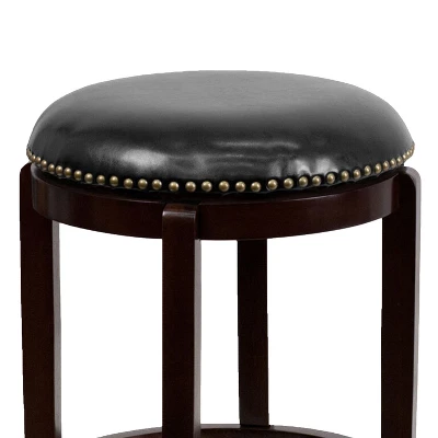 Flash Furniture 24'' Backless Wood Counter Height Stool with LeatherSoft Swivel Seat 4 Flash Furniture 24'' Backless Wood Counter Height Stool with LeatherSoft Swivel Seat - Image 4